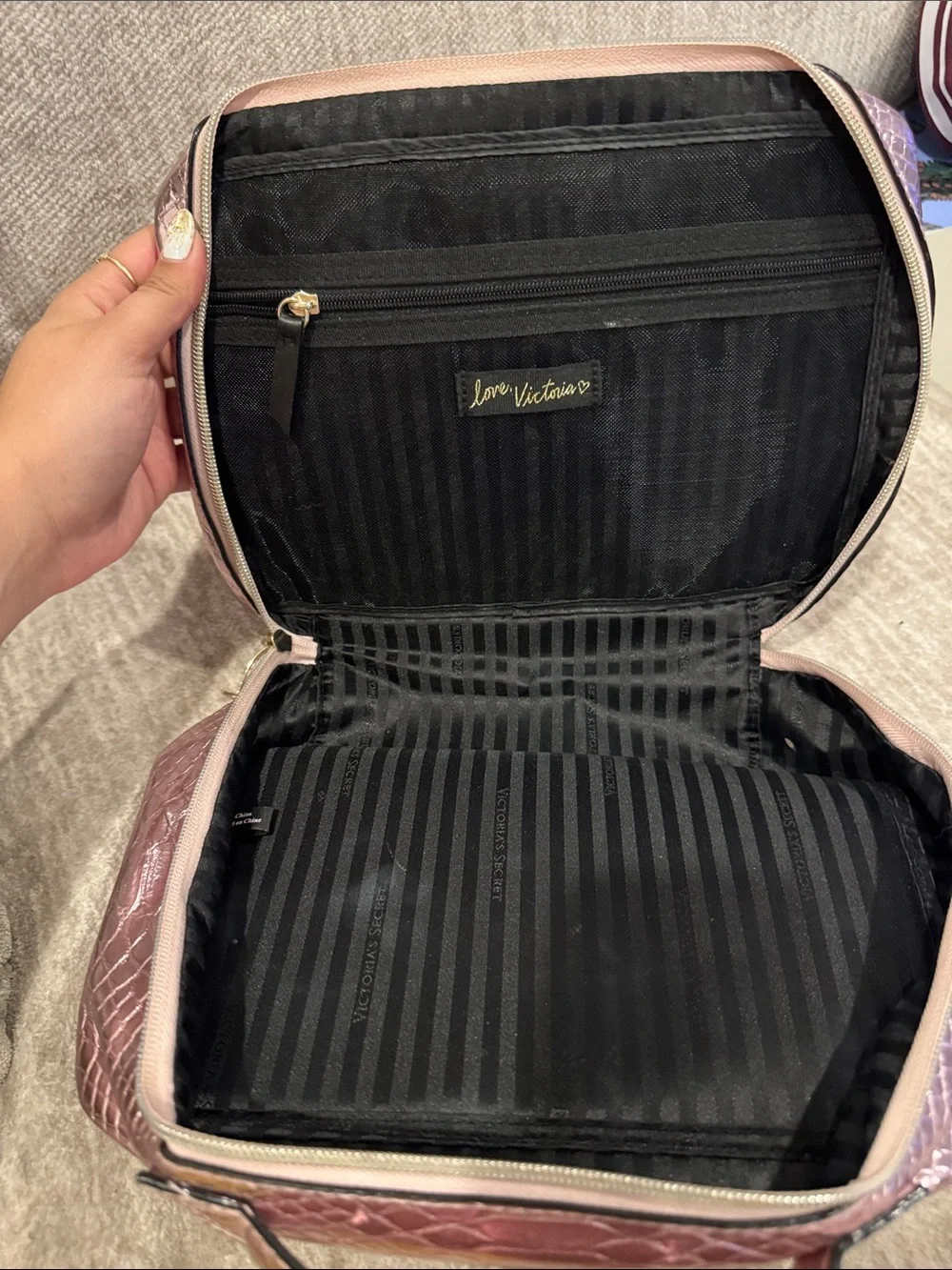Victoria’s Secret Metallic Rose Gold Snake-Embossed Cosmetic Carry Case